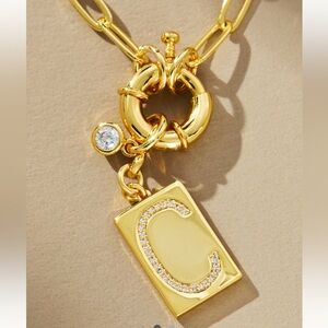 Anthropology Gold Tone Initial Pendant Necklace